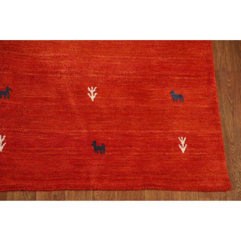 Hand Knotted Oriental 100% Wool Carpet Tribal Animal Pictorial Oranges & Rust Gabbeh Area Rug - 6' 7'' X 4' 7''