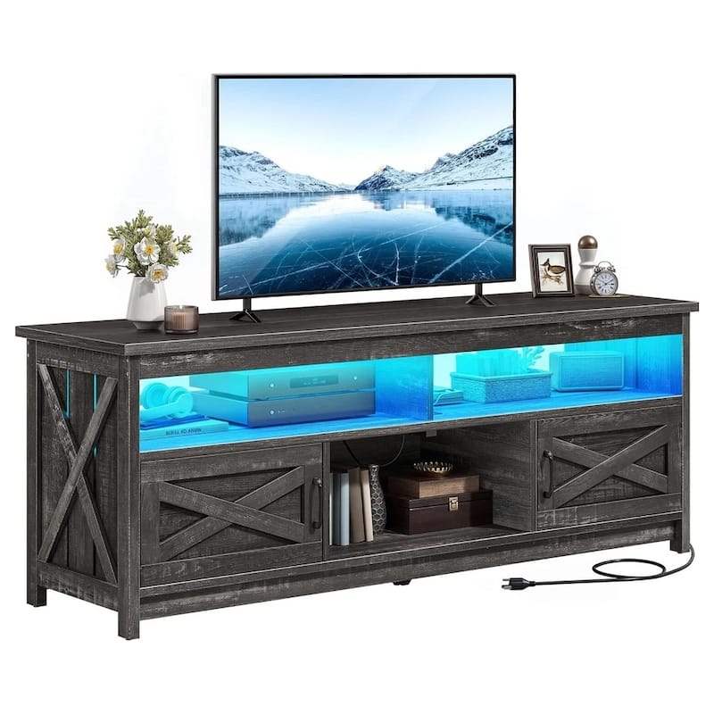 LED TV Stand for 75/65 Inch TV Table Cabinet Dark Grey - 65 inches