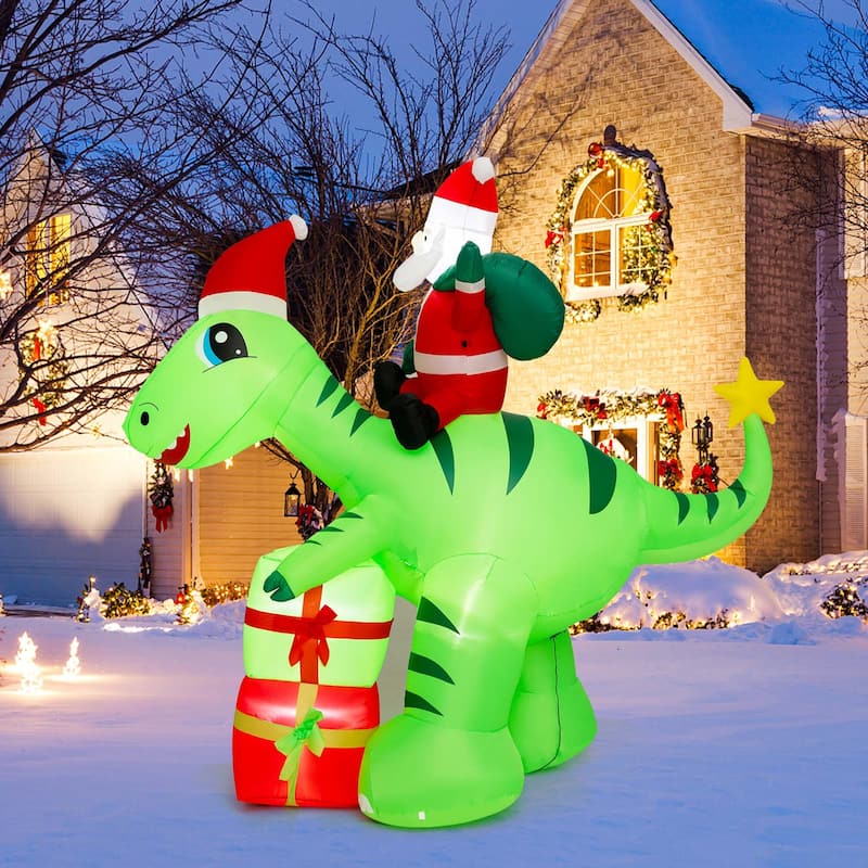 Costway 8FT Inflatable Christmas Santa Claus Dinosaur LED Lighted - See Details - Multi