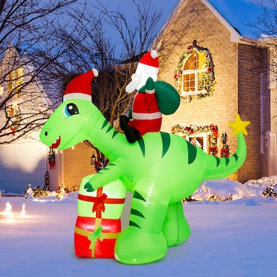 Costway 8FT Inflatable Christmas Santa Claus Dinosaur LED Lighted - See Details