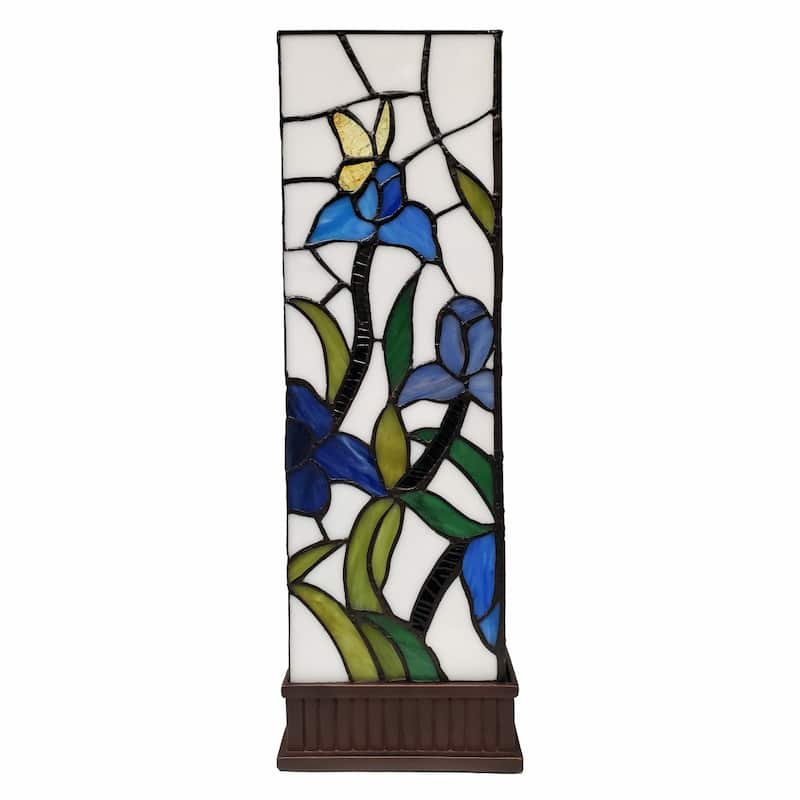 Multi Color Resin Table Lamp with Blue White Stained Glass Shade - 12” x 12” x 24” (D x W x H)
