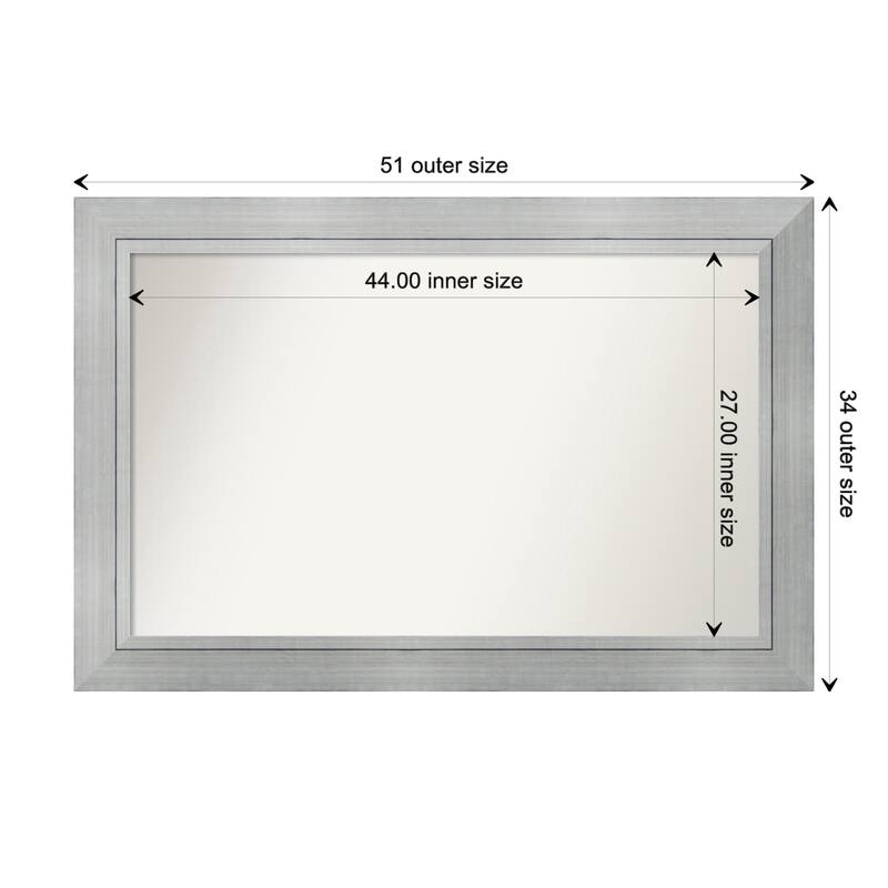 Romano Silver Framed Non-Beveled Custom Wall Mirror, Bathroom Vanity Mirror - Outer Size: 51.25 x 34.25