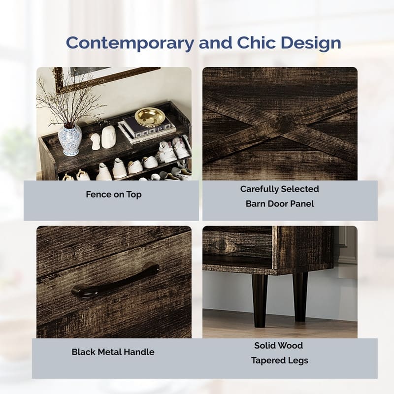 2 Flip 1 Barrier Barn Door Shoe Cabinet Melamine Embossed 31.6in