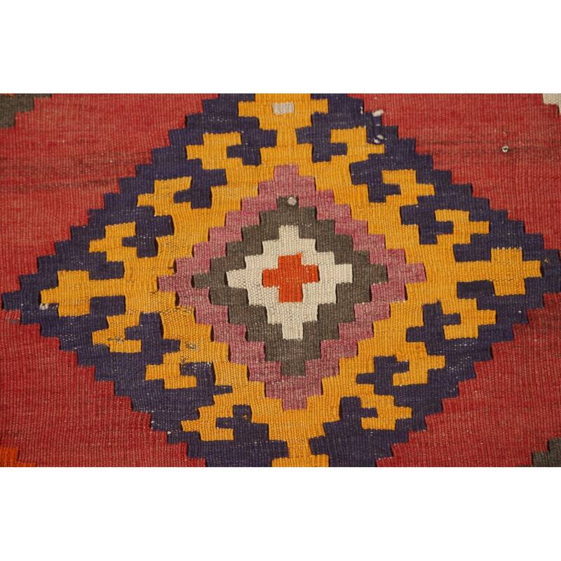 Orange Kilim Qashqai Persian Area Rug Flatweave Wool Carpet - 3'8" x 6'11"