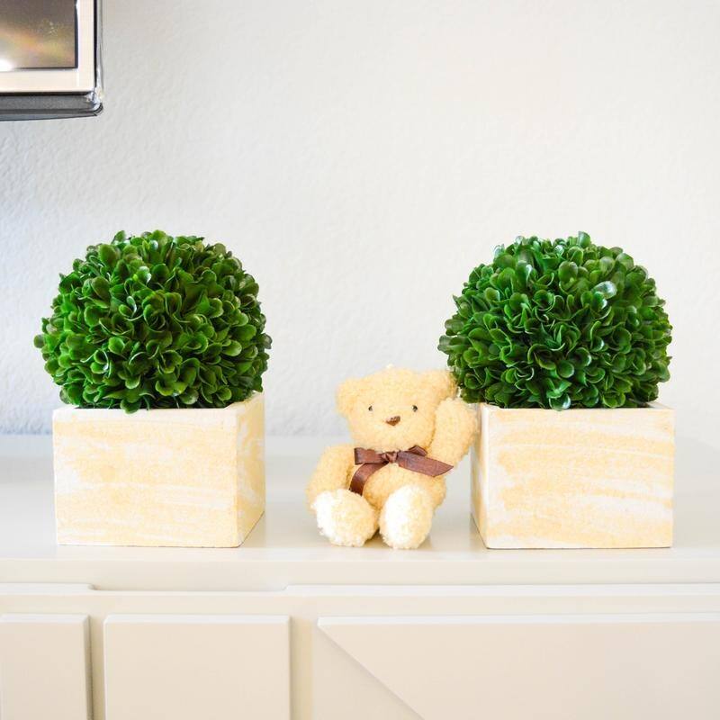 Faux Preserved Artificial Boxwood Ball Topiary Plant In Pot, Set of 3 - ABN5P008-GRN-3