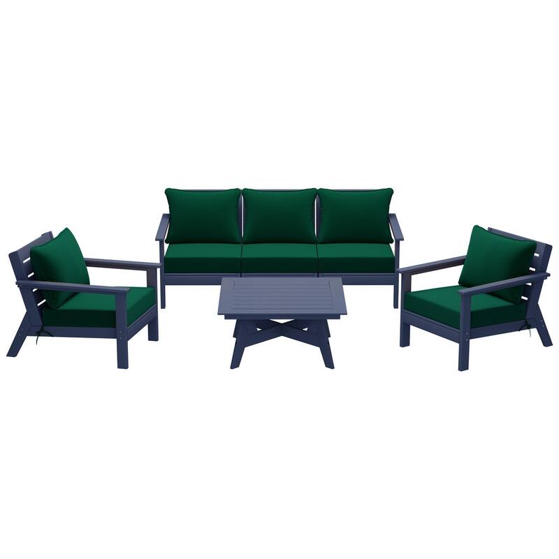 Birchwood All Weather HDPE Outdoor Patio Navy Blue Deep Seating Conversation Set (6-Piece Set)