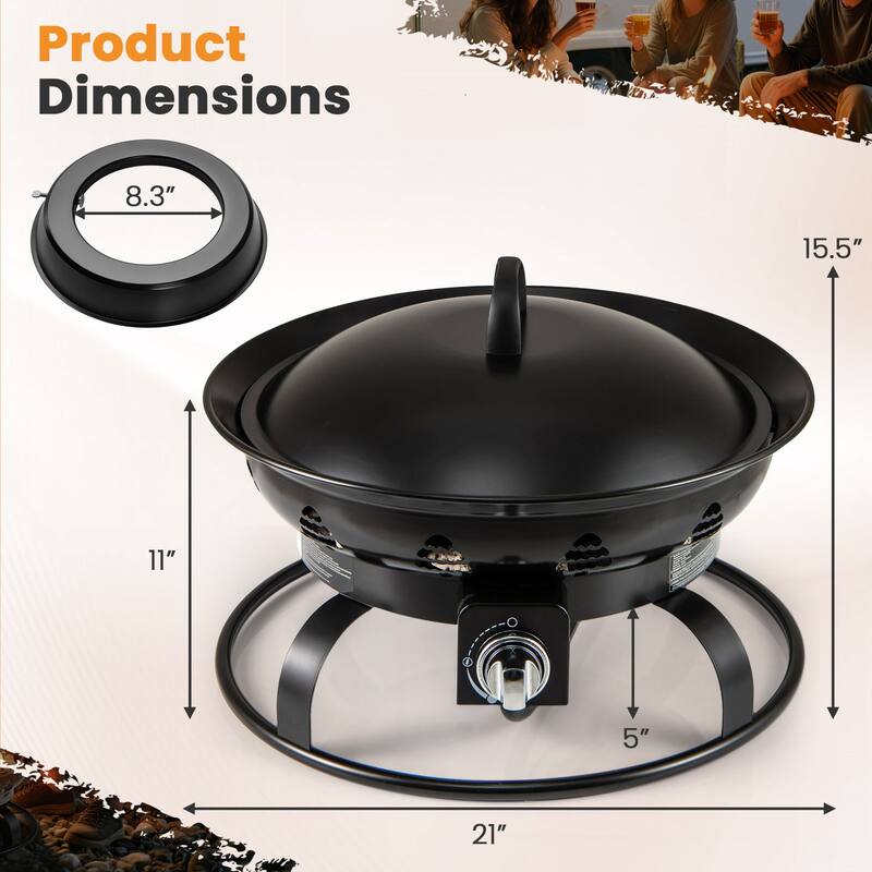 21 Inch Diameter Propane Gas Fire Pit Patio Portable Fire Bowl-Black - Multi