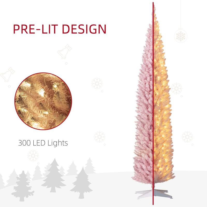 8' Pre-Lit Slim Noble Fir Artificial Christmas Tree with 300 LED Lights and 618 Tips