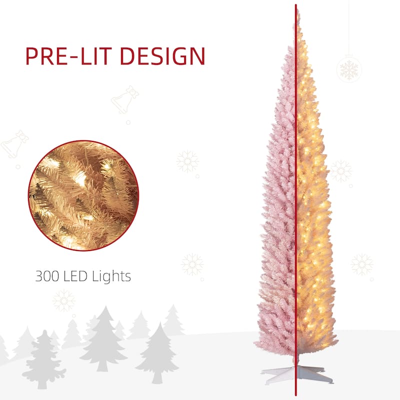 No-Hassle 8ft Slim Christmas Tree with Warm White LED Lights and 618 Tips, Xmas Tree for Festival Holiday Decoration