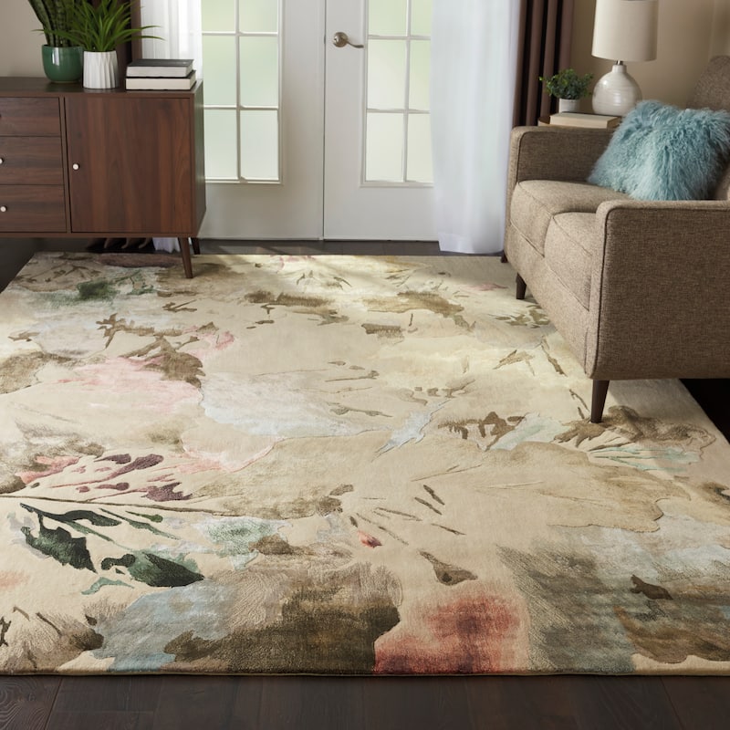 Nourison Hand-tufted Prismatic Modern Abstract Floral Area Rug - 7'9" x 9'9" - Beige/Multi - Rectangle