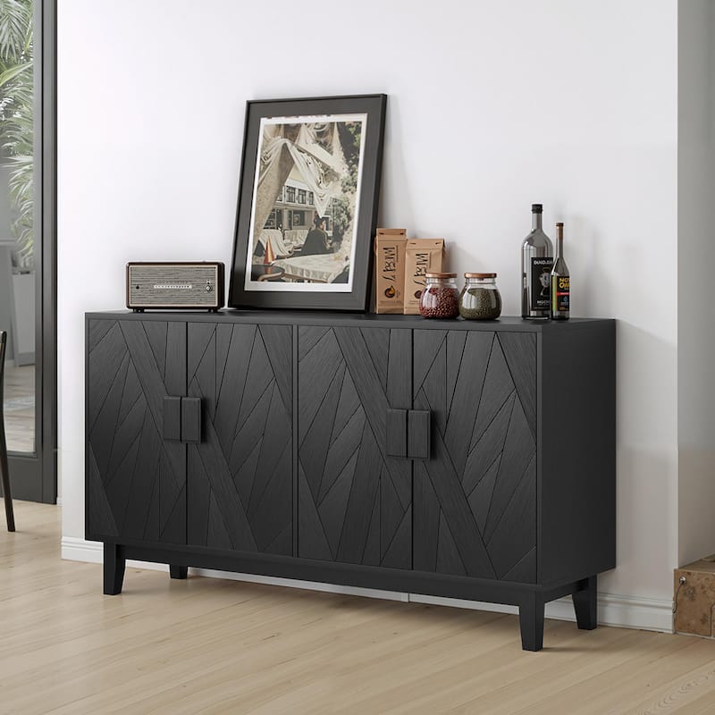 Modern Black Storage Sideboard Buffet Suitable for Dining Room and Kitchen