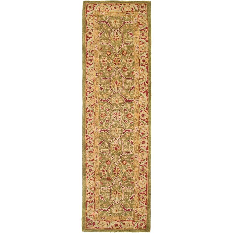 SAFAVIEH Handmade Anatolia Docia Traditional Oriental Hand-spun Wool Rug - 2'3" x 10' Runner - Green/Red - Runner