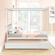 preview thumbnail 2 of 15, Full Size Canopy Bed with Twin Trundle, Kids Solid Wood Platform Bed Frame w/ Headboard