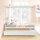 preview thumbnail 10 of 13, Nestfair Full Size Canopy Bed with Twin Trundle, Kids Solid Wood Platform Bed Frame w/ Headboard, No Box Spring Needed