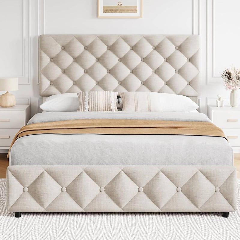 Bed Frame with 4 Storage Drawers and Adjustable Headboard
