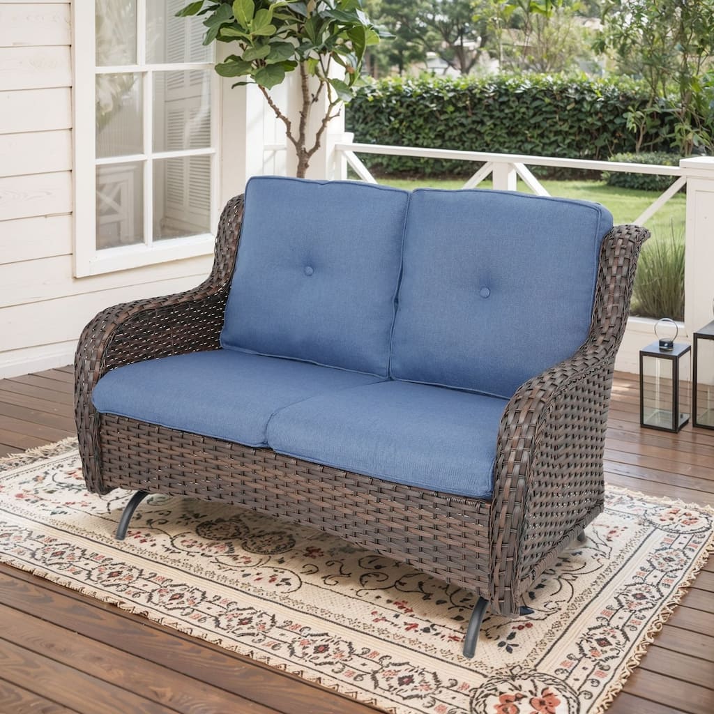 Gymojoy 2 Seat Stylish Patio Loveseat Glider Sofa with Water-Resistant Olefin Cushions