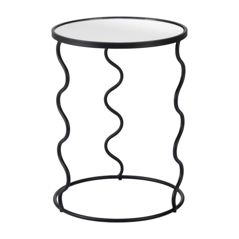 24-Inch Round Modern End Table Black Mirrored Glass Top with Abstract Painted Steel Base - 24”H x 18”L x 18”W