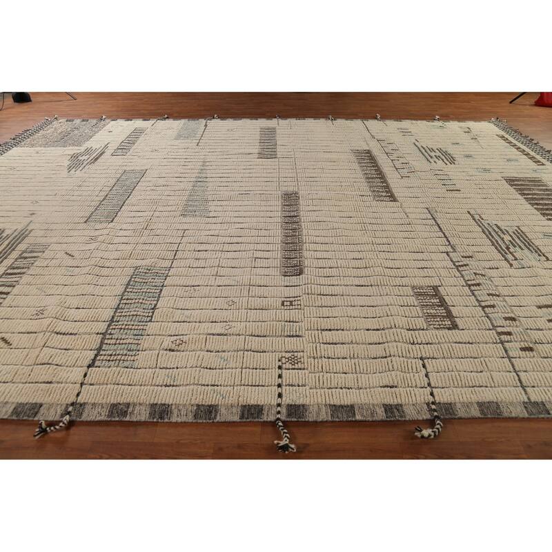 All-Over Striped Moroccan Large Area Rug Handmade Wool Carpet - 11'8"x 15'8"