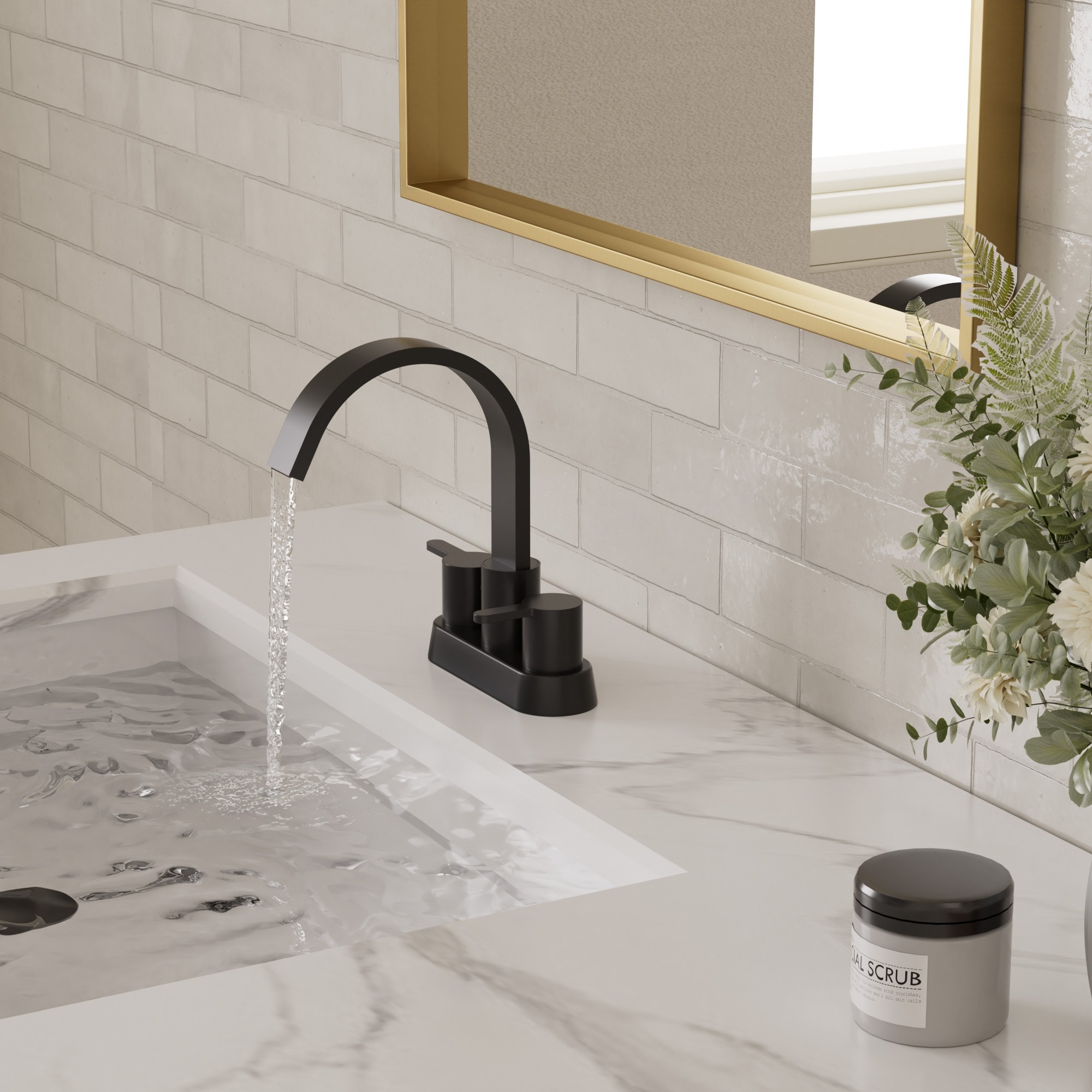 GRANDJOY 6'' Centerset Stainless Steel Waterfall Bathroom Faucet with 2 Handles