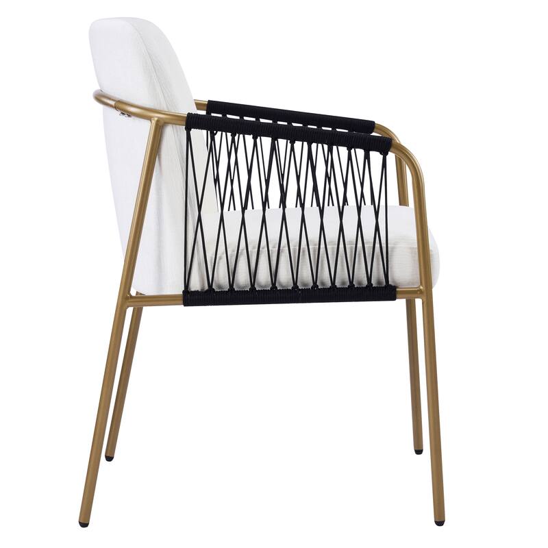 Christopher Knight Home - Modern Upholstered Metal Base Dining Chairs with Woven Armrests