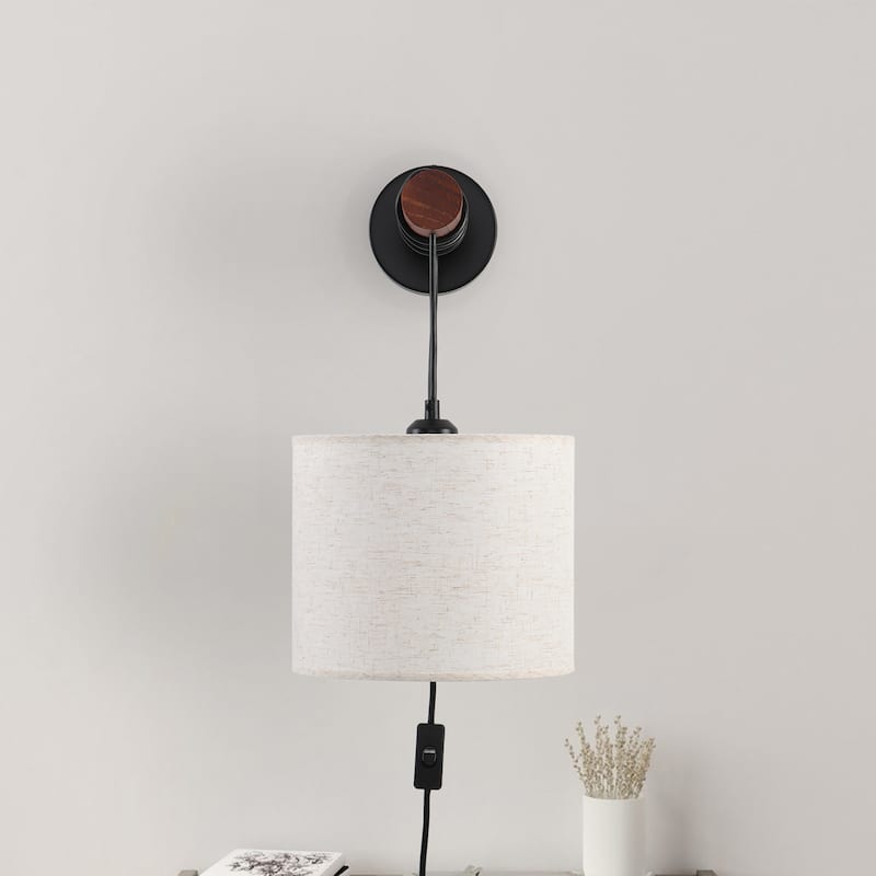 Bentzel 1-Light Fabric Arm Sconce - Walnut