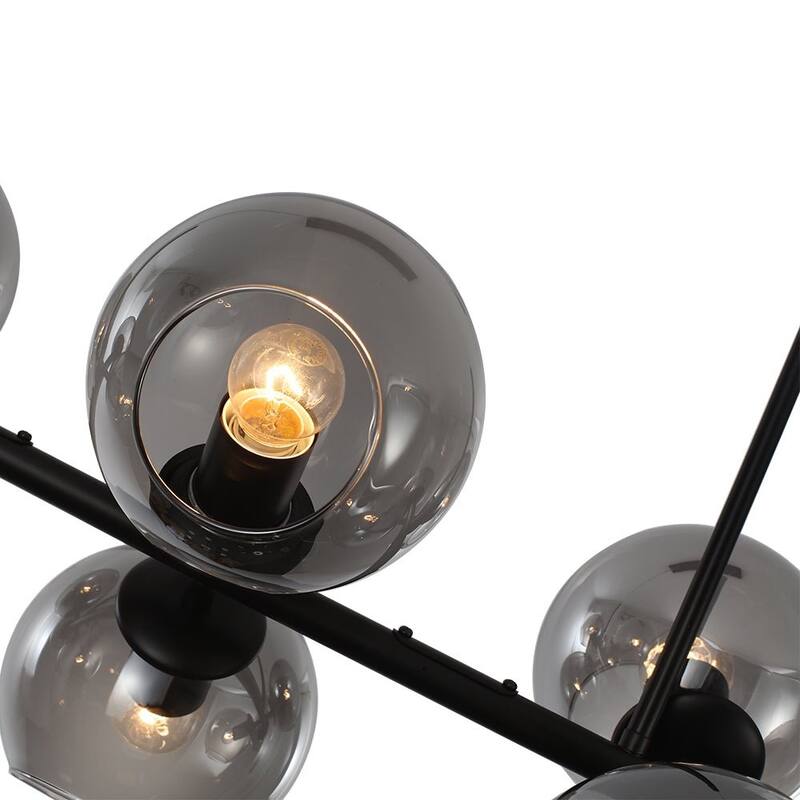 Modern 8-Light Glass Globe Linear Sputnik Island Chandelier Semi Flush
