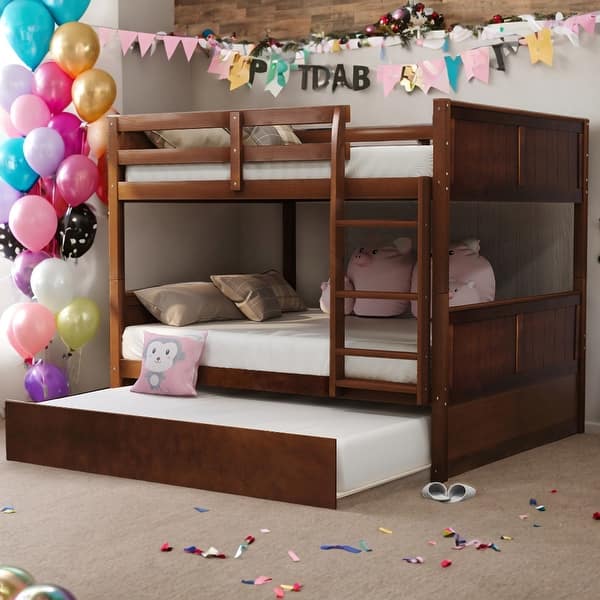 slide 2 of 12, Multi-functional Full Over Full Bunk Bed With Twin Size Trundle For Bedroom,Dorm,Adults,Kids Walnut