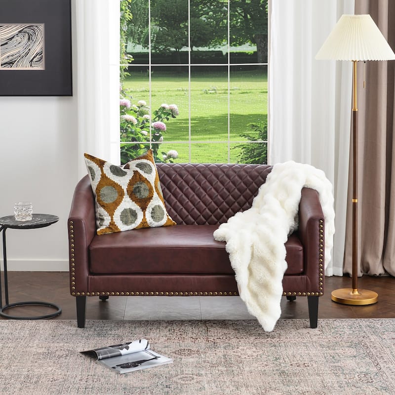 KINWELL 3-Piece PU Living Room Sets 1 Loveseat 2 Swivel Chairs