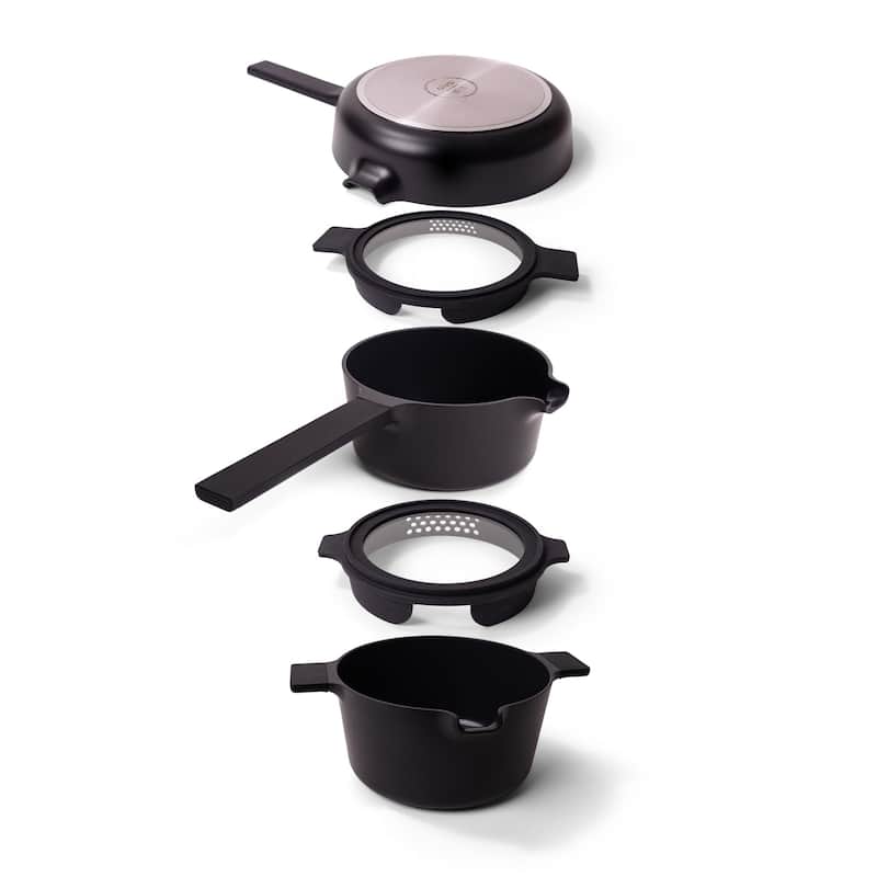 Alva Neat 5-Piece Recycled Aluminum Nonstick Cookware Set, PFAS Free - Black
