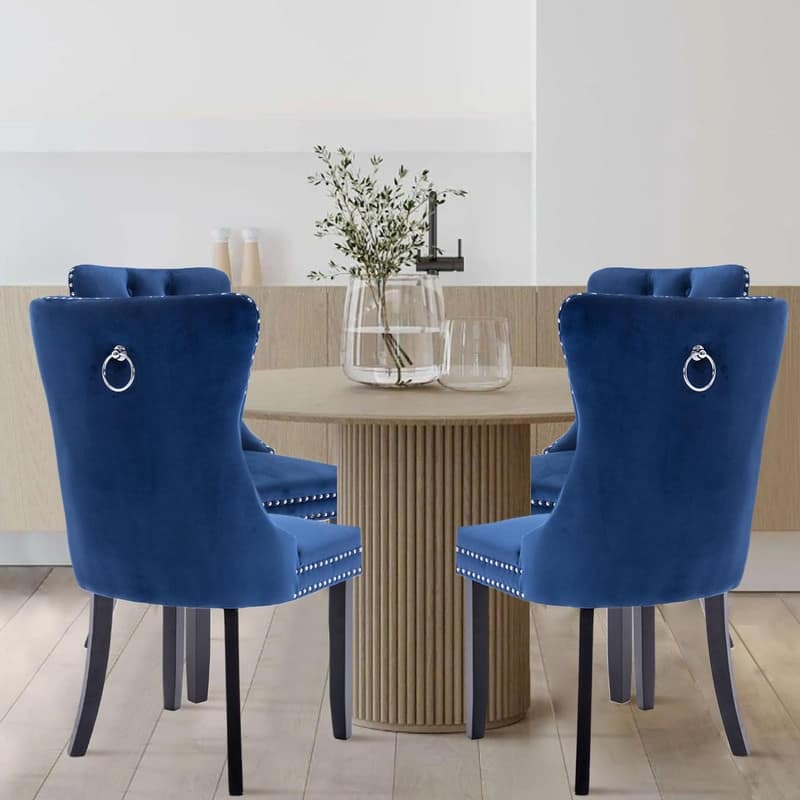 Tufted Naliheads Solid Wood Upholstered Dining Chairs (Set of 4) - Navy BlackLegs