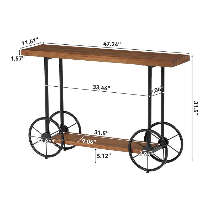 2-tier Solid Wood Console Sofa Table with Storage Shelves