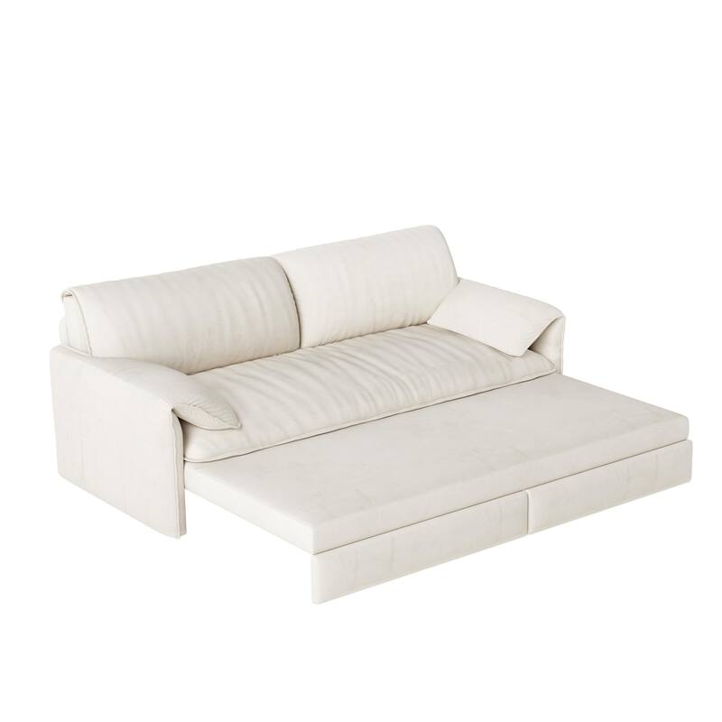 Convertible Sofa Bed, 3-in-1 Multi-Functional Velvet Queen Pull Out Sofa Bed, 63.8'' Sleeper Sofa Loveseat Bed with Side Storage