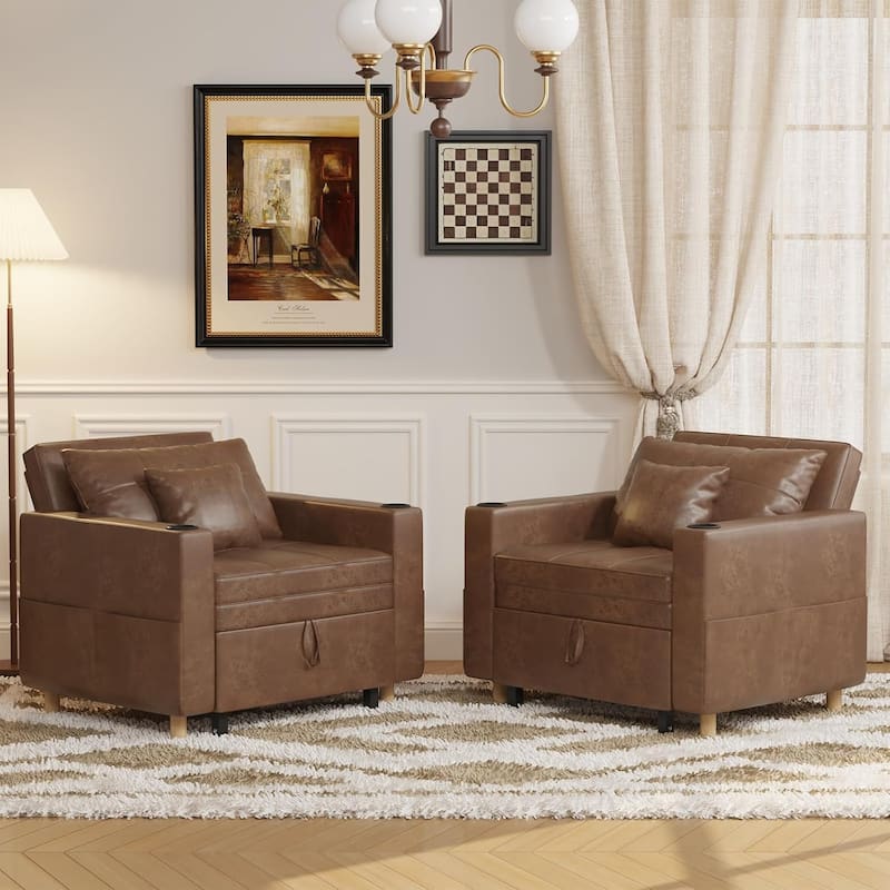 AECOJOY Sleeper Chair Extra Wide Convertible Chair Bed 3-in-1 Pull Out Single Sofa