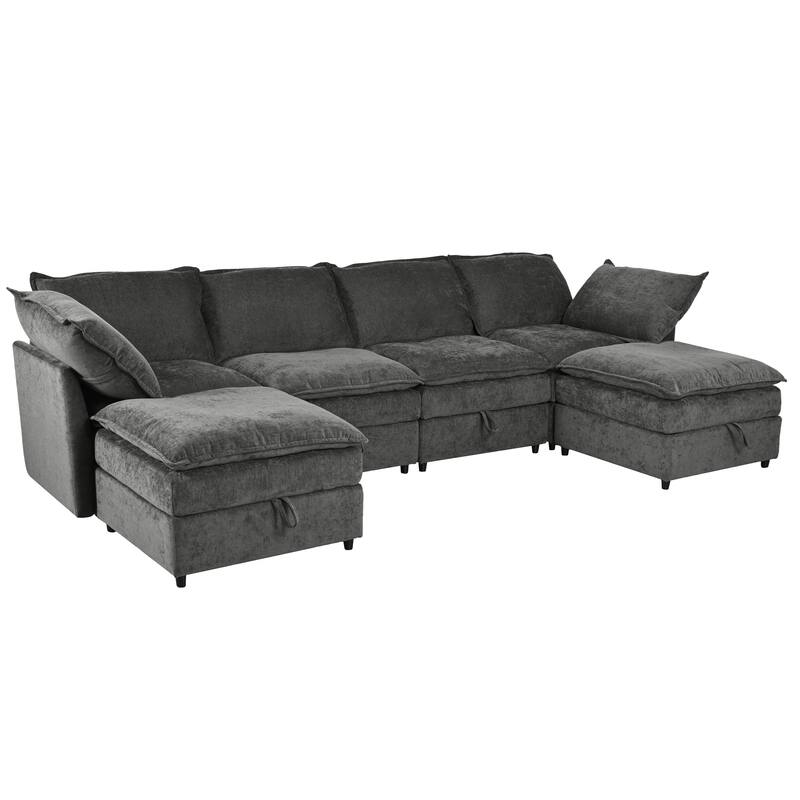126" 6-Piece Modular Sofa Bed with Storage and Double-Layer Cushions