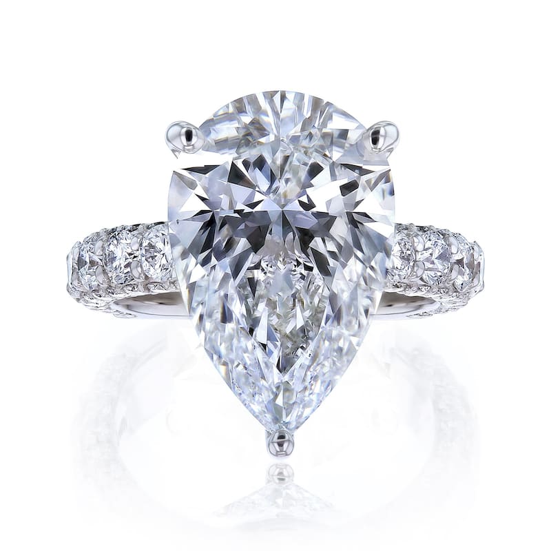 Kobelli 8 Carat Lab Grown Diamond Certified 14k Solid Gold Bold Pear-cut Micro Pavé Beckham Engagement Ring (EF/VS)