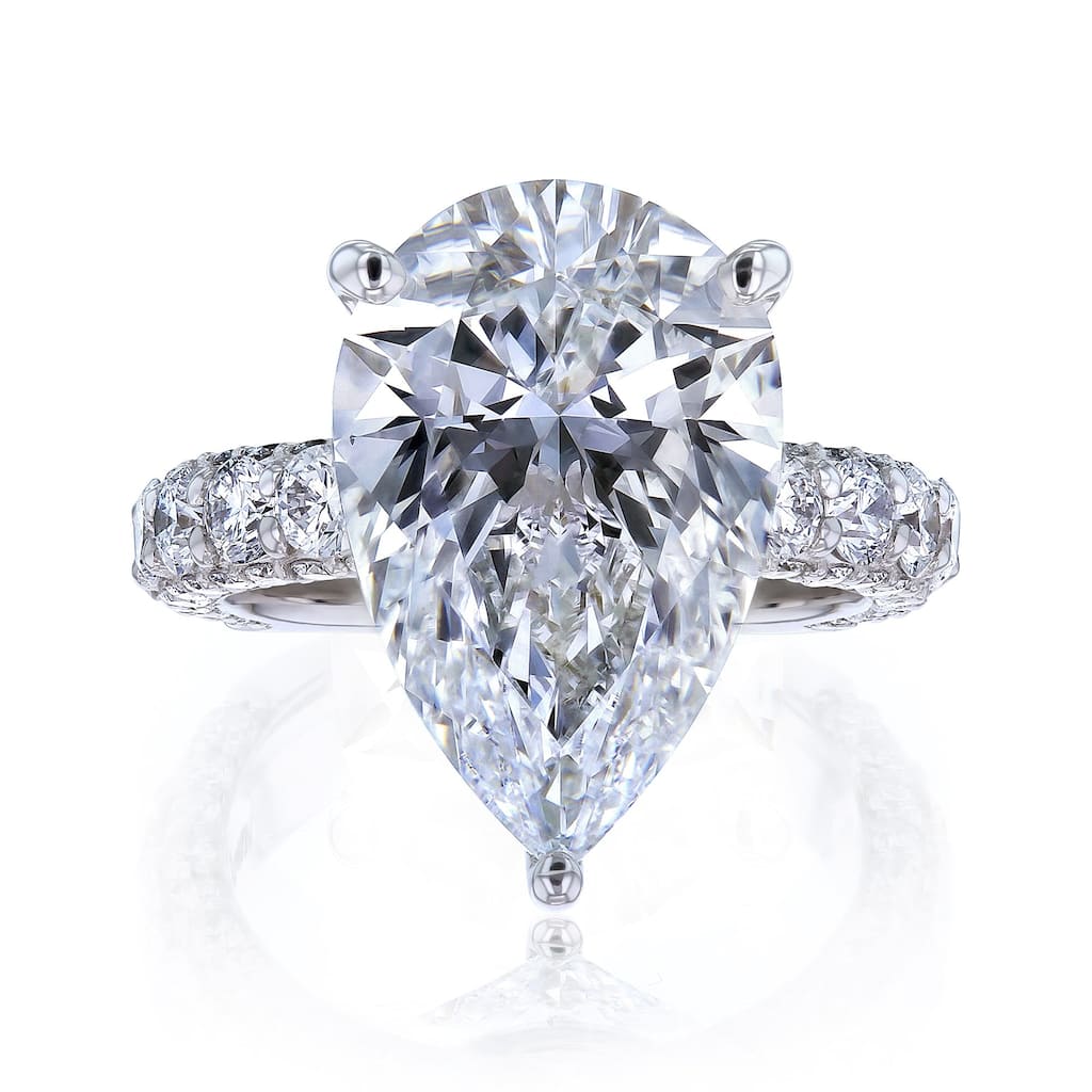 Kobelli 8 Carat Lab Grown Diamond Certified 14k Solid Gold Bold Pear-cut Micro Pavé Beckham Engagement Ring (EF/VS)