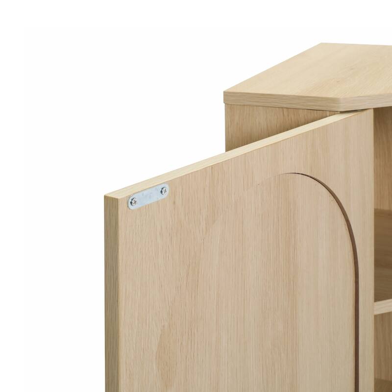 Anmytek Rattan Corner Cabinet with Adjustable Shelves and Black Metal Legs Natural Boho Storage