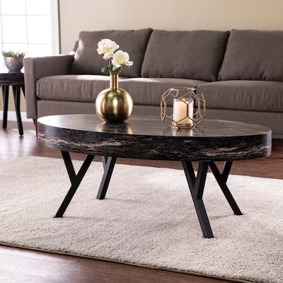 SEI Furniture Tabard Contemporary Black Faux Stone Oval Coffee Table