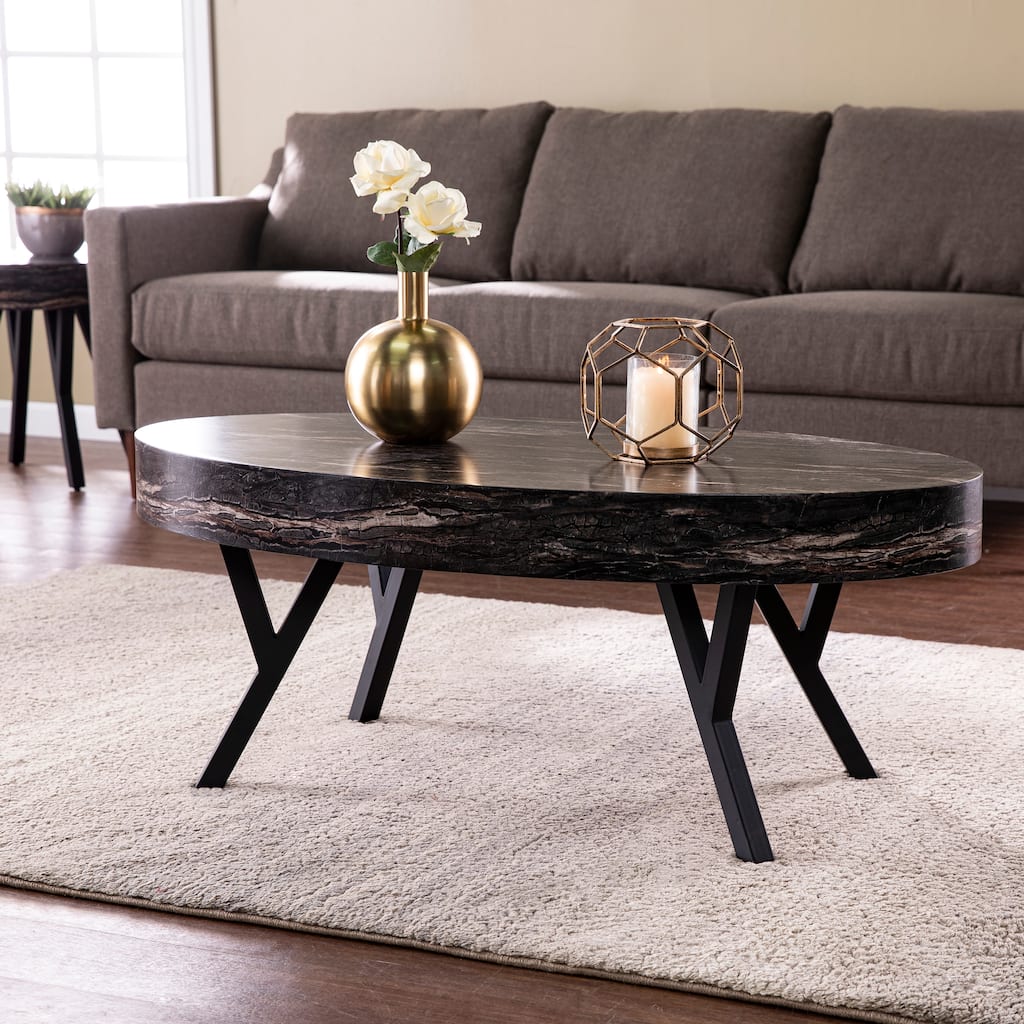 SEI Furniture Tabard Contemporary Black Faux Stone Oval Coffee Table