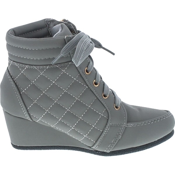 Girls Kids Children Lace Up Wedge High Heel Sneaker Top Boots Forever Link Suede