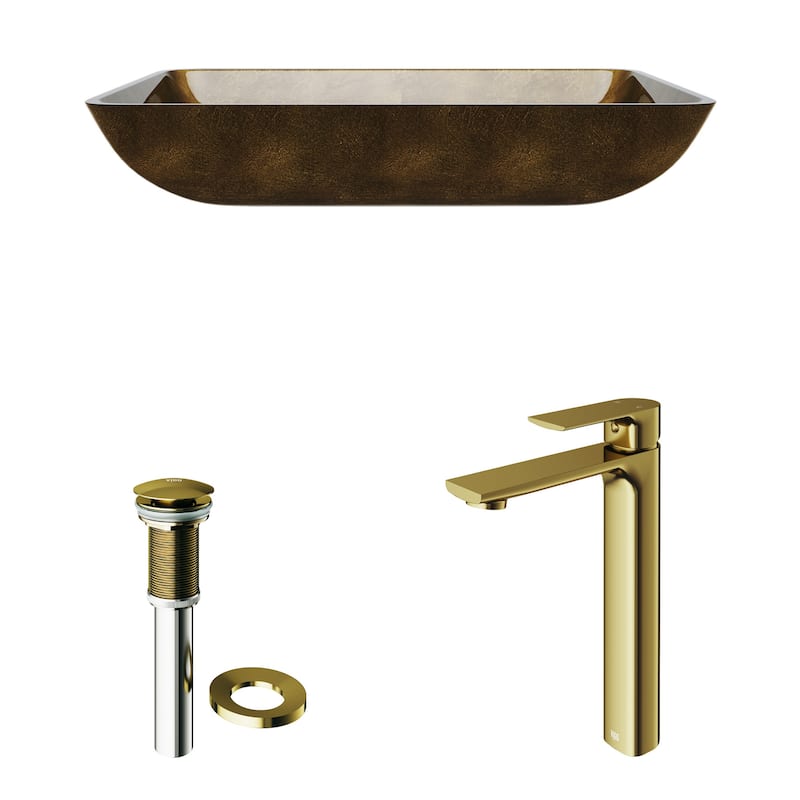 Vigo Copper 14-1/2" Vessel Bathroom Sink with 1.2 GPM Deck Mounted - Matte Gold