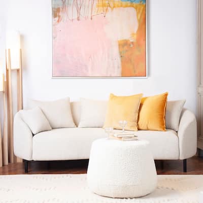 Caleb 82-inch Diameter Rounded Arm Sofa with Boucle Upholstery, Cream