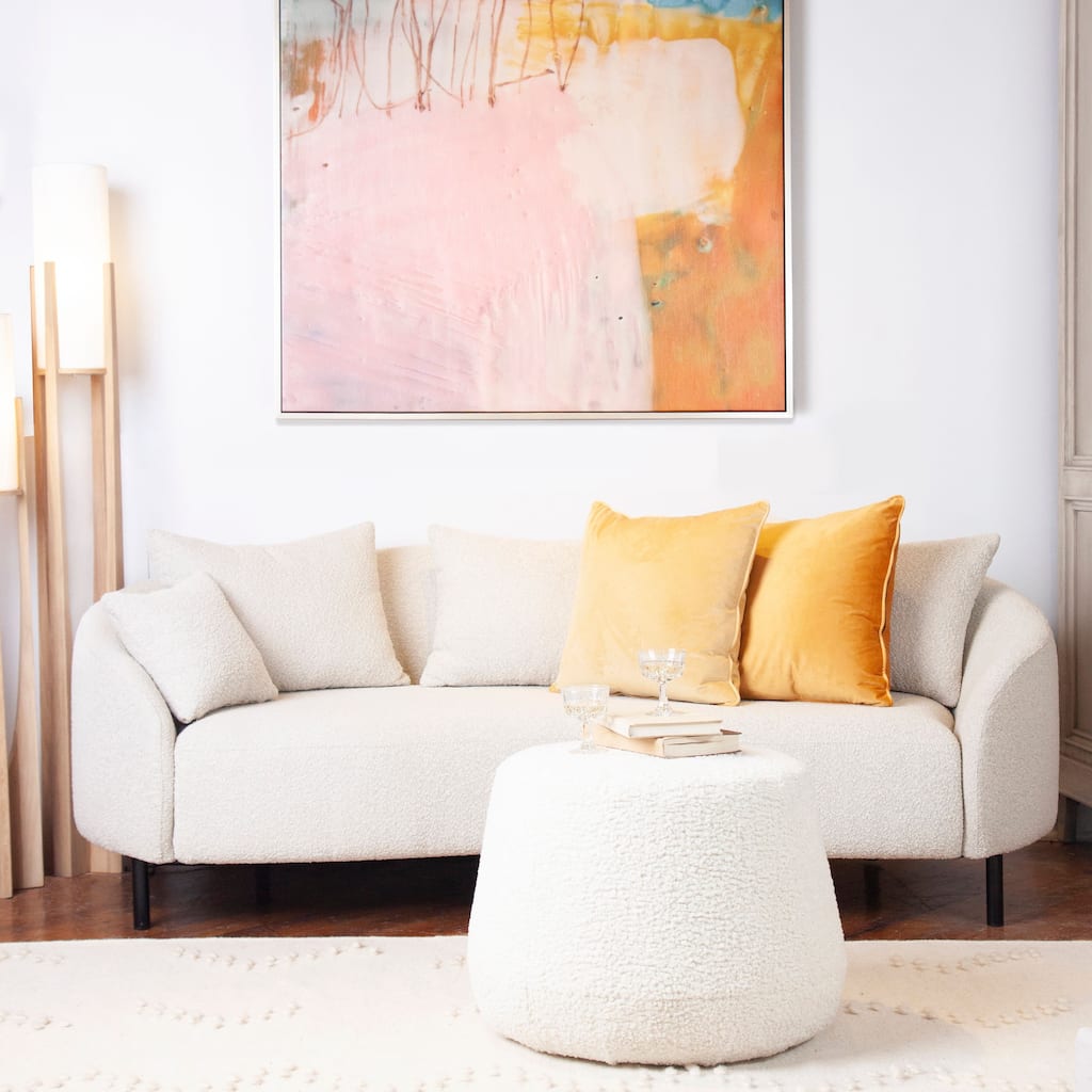 Caleb 82-inch Diameter Rounded Arm Sofa with Boucle Upholstery, Cream