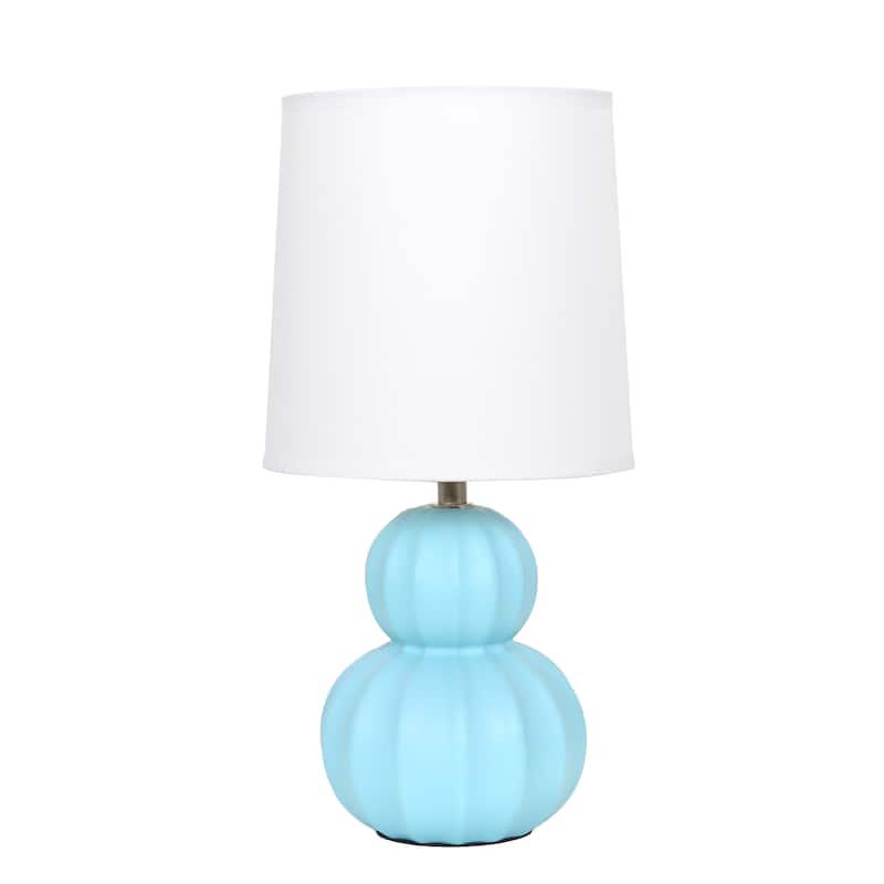 Double Gourd Ceramic Table Lamp with Fabric Shade - 6 x 6 x 13 in. (L x W x H) - Baby Blue