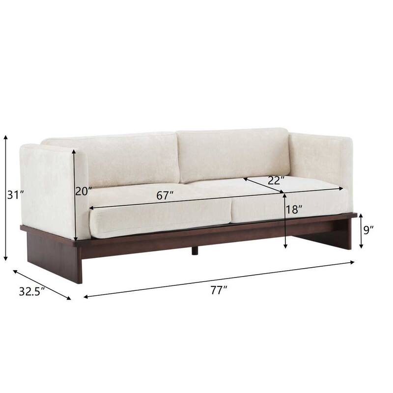 77" Modern Boucle Sofa, 3-Seater Upholstered Couch with Solid Wood Base and Square Arms for Living Room