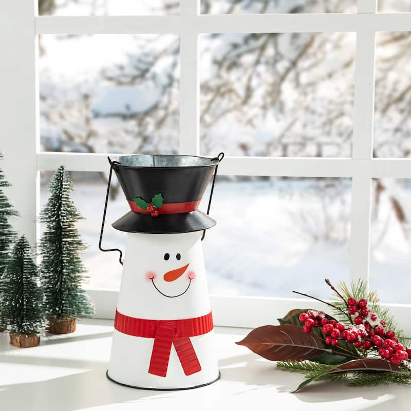 Glitzhome 19.50"H Christmas Metal Snowman Decorative Bucket Table Decor