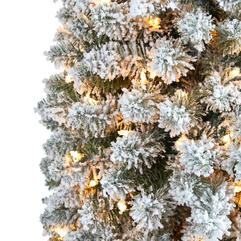 8’ Pre-Lit Pencil Flocked Artificial Christmas Tree, Clear LED Lights - 8 Foot
