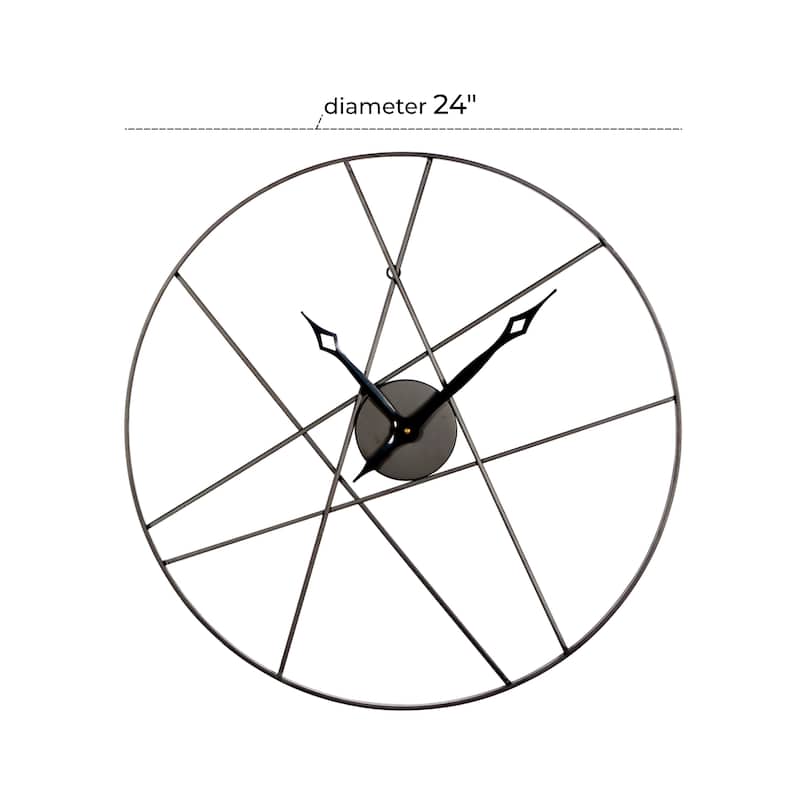 Black Iron Simple Modern Contemporary Abstract Round Wall Clock 24" - 24 x 2 x 24