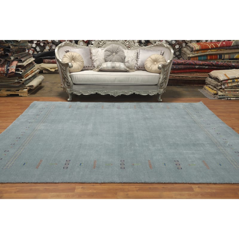Hand Knotted Oriental 100% Wool Carpet Tribal Tribal Navy Blue & Blues Gabbeh Area Rug - 9' 10'' X 8' 0''