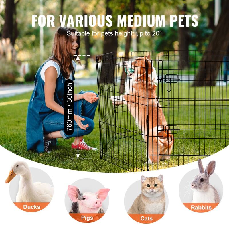 30 Inch Pet Exercise Fence with Foldable Panels and Ground Cover - 63.0" x 63.0" x 30.0"
